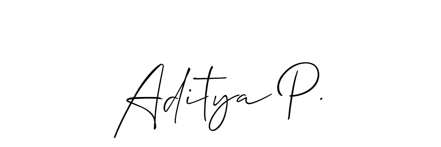 This is the best signature style for the Aditya P. name. Also you like these signature font (Allison_Script). Mix name signature. Aditya P. signature style 2 images and pictures png