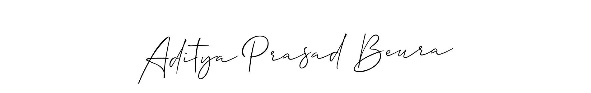 The best way (Allison_Script) to make a short signature is to pick only two or three words in your name. The name Aditya Prasad Beura include a total of six letters. For converting this name. Aditya Prasad Beura signature style 2 images and pictures png