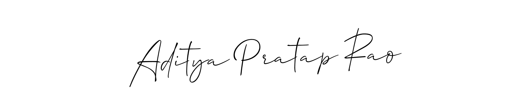 The best way (Allison_Script) to make a short signature is to pick only two or three words in your name. The name Aditya Pratap Rao include a total of six letters. For converting this name. Aditya Pratap Rao signature style 2 images and pictures png