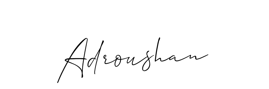Use a signature maker to create a handwritten signature online. With this signature software, you can design (Allison_Script) your own signature for name Adroushan. Adroushan signature style 2 images and pictures png