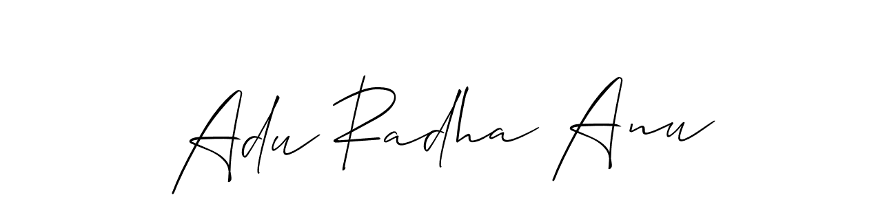 Similarly Allison_Script is the best handwritten signature design. Signature creator online .You can use it as an online autograph creator for name Adu Radha Anu. Adu Radha Anu signature style 2 images and pictures png