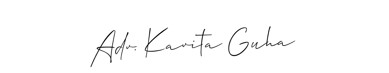 The best way (Allison_Script) to make a short signature is to pick only two or three words in your name. The name Adv. Kavita Guha include a total of six letters. For converting this name. Adv. Kavita Guha signature style 2 images and pictures png