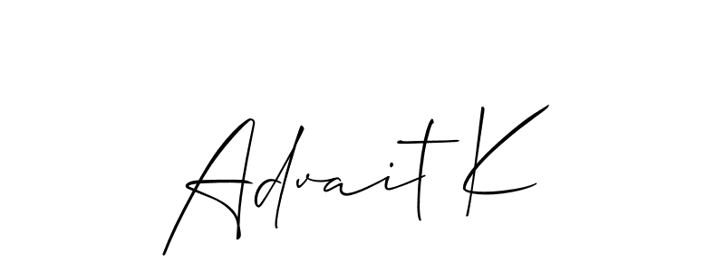 Similarly Allison_Script is the best handwritten signature design. Signature creator online .You can use it as an online autograph creator for name Advait K. Advait K signature style 2 images and pictures png