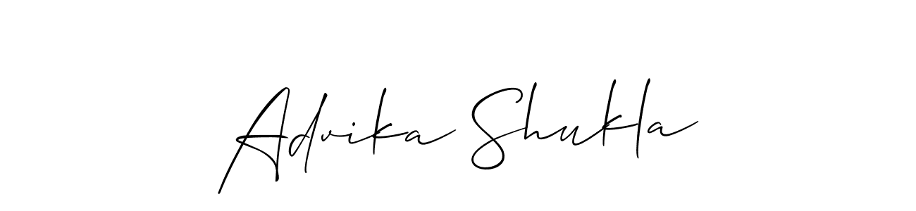 The best way (Allison_Script) to make a short signature is to pick only two or three words in your name. The name Advika Shukla include a total of six letters. For converting this name. Advika Shukla signature style 2 images and pictures png