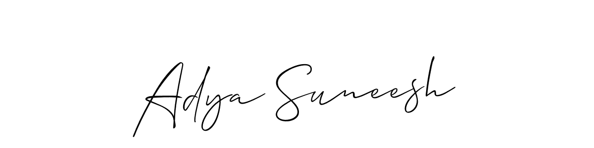 Allison_Script is a professional signature style that is perfect for those who want to add a touch of class to their signature. It is also a great choice for those who want to make their signature more unique. Get Adya Suneesh name to fancy signature for free. Adya Suneesh signature style 2 images and pictures png