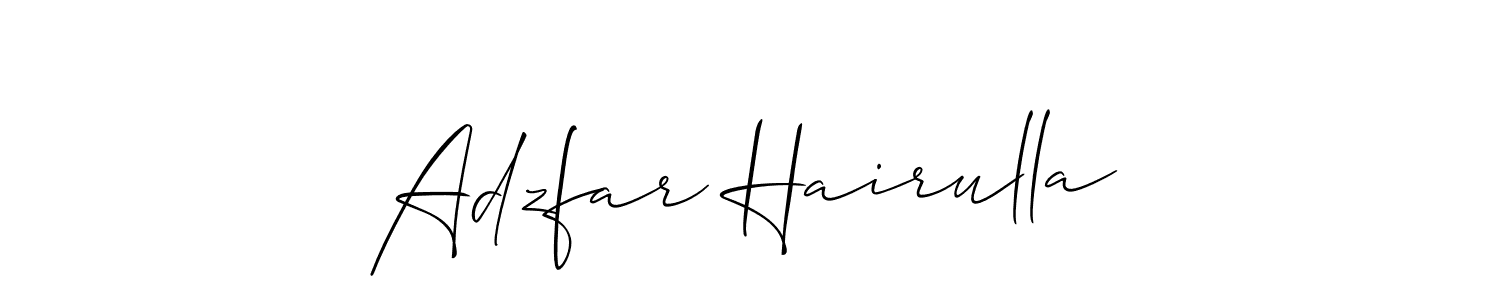 Make a beautiful signature design for name Adzfar Hairulla. With this signature (Allison_Script) style, you can create a handwritten signature for free. Adzfar Hairulla signature style 2 images and pictures png