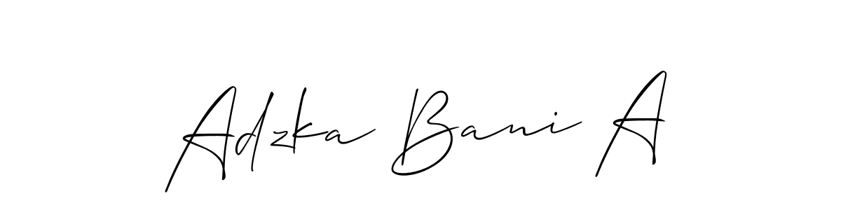 How to make Adzka Bani A name signature. Use Allison_Script style for creating short signs online. This is the latest handwritten sign. Adzka Bani A signature style 2 images and pictures png