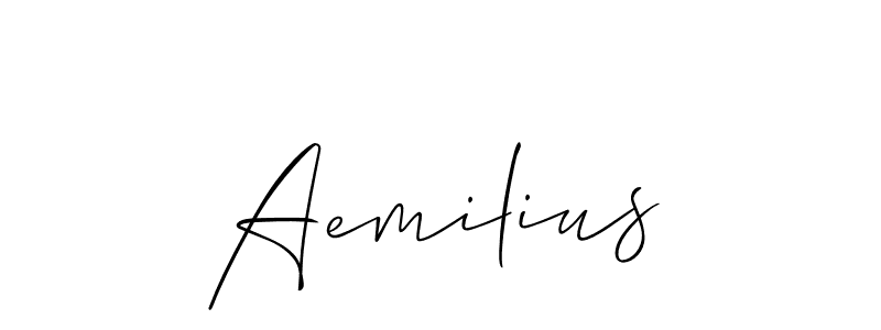 Use a signature maker to create a handwritten signature online. With this signature software, you can design (Allison_Script) your own signature for name Aemilius. Aemilius signature style 2 images and pictures png