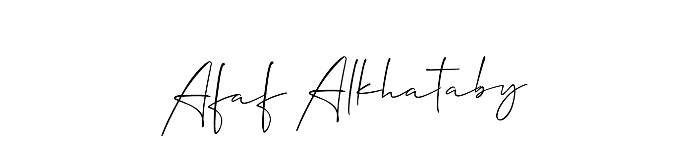 The best way (Allison_Script) to make a short signature is to pick only two or three words in your name. The name Afaf Alkhataby include a total of six letters. For converting this name. Afaf Alkhataby signature style 2 images and pictures png