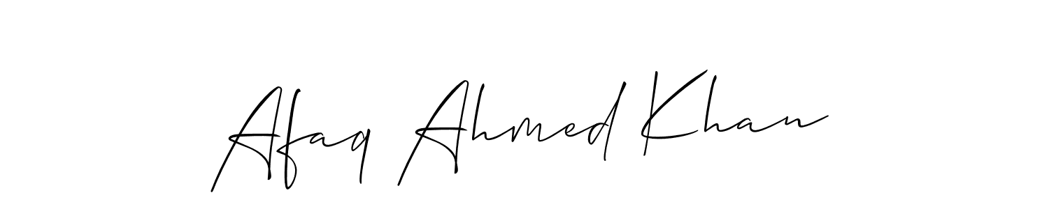 The best way (Allison_Script) to make a short signature is to pick only two or three words in your name. The name Afaq Ahmed Khan include a total of six letters. For converting this name. Afaq Ahmed Khan signature style 2 images and pictures png