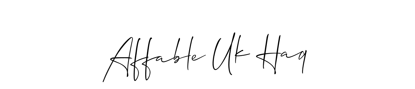 This is the best signature style for the Affable Uk Haq name. Also you like these signature font (Allison_Script). Mix name signature. Affable Uk Haq signature style 2 images and pictures png