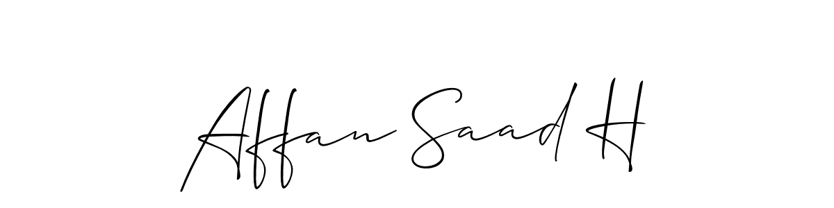 This is the best signature style for the Affan Saad H name. Also you like these signature font (Allison_Script). Mix name signature. Affan Saad H signature style 2 images and pictures png