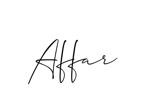 The best way (Allison_Script) to make a short signature is to pick only two or three words in your name. The name Affar include a total of six letters. For converting this name. Affar signature style 2 images and pictures png