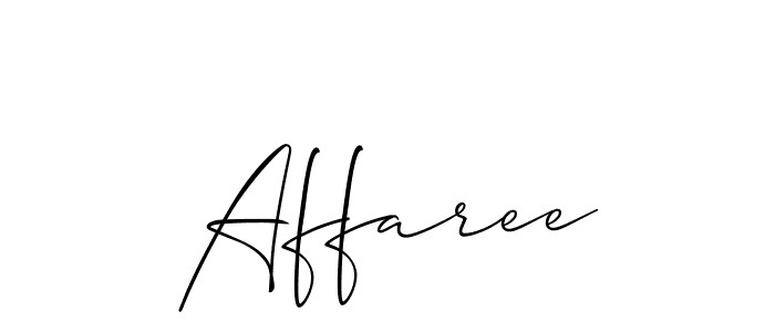 The best way (Allison_Script) to make a short signature is to pick only two or three words in your name. The name Affaree include a total of six letters. For converting this name. Affaree signature style 2 images and pictures png