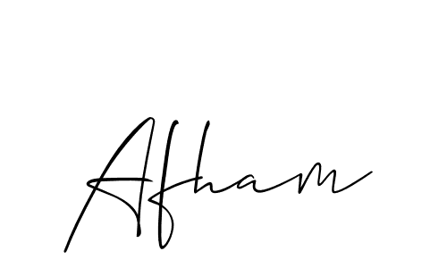 Design your own signature with our free online signature maker. With this signature software, you can create a handwritten (Allison_Script) signature for name Afham. Afham signature style 2 images and pictures png