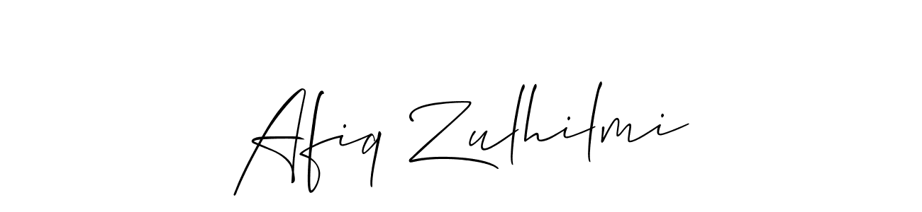 The best way (Allison_Script) to make a short signature is to pick only two or three words in your name. The name Afiq Zulhilmi include a total of six letters. For converting this name. Afiq Zulhilmi signature style 2 images and pictures png