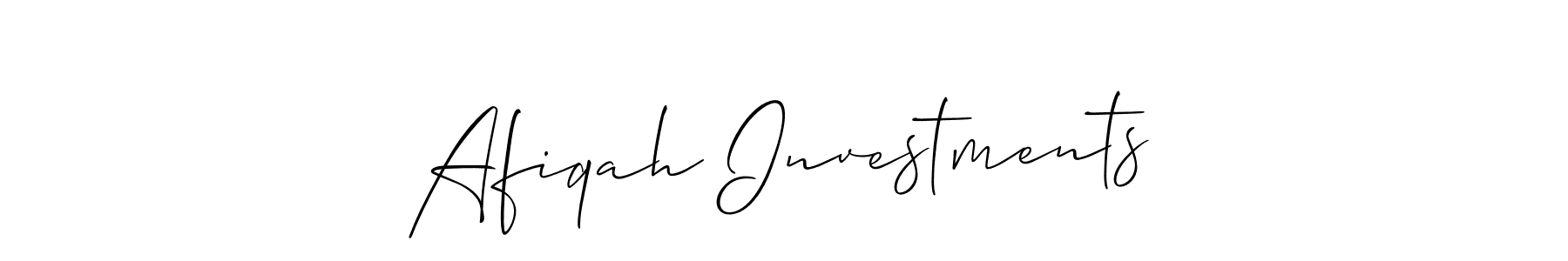Use a signature maker to create a handwritten signature online. With this signature software, you can design (Allison_Script) your own signature for name Afiqah Investments. Afiqah Investments signature style 2 images and pictures png