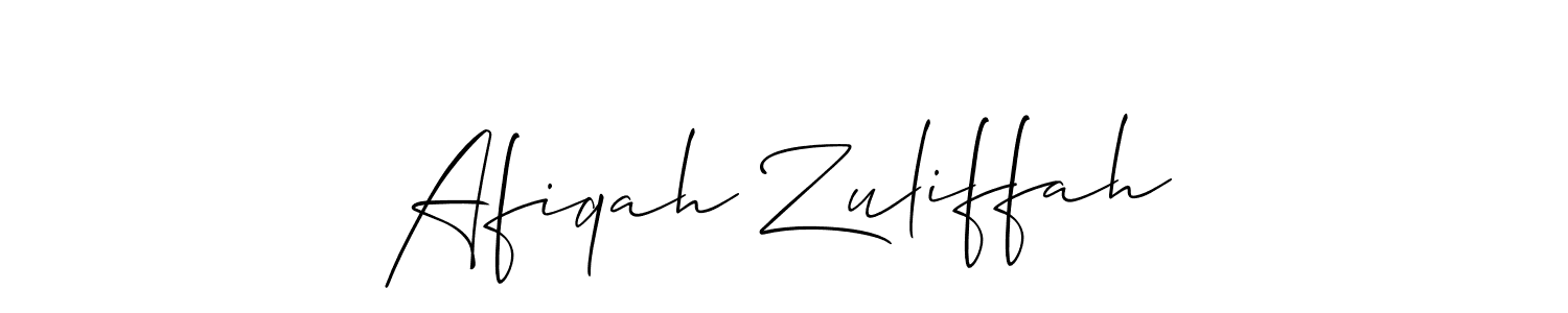 The best way (Allison_Script) to make a short signature is to pick only two or three words in your name. The name Afiqah Zuliffah include a total of six letters. For converting this name. Afiqah Zuliffah signature style 2 images and pictures png