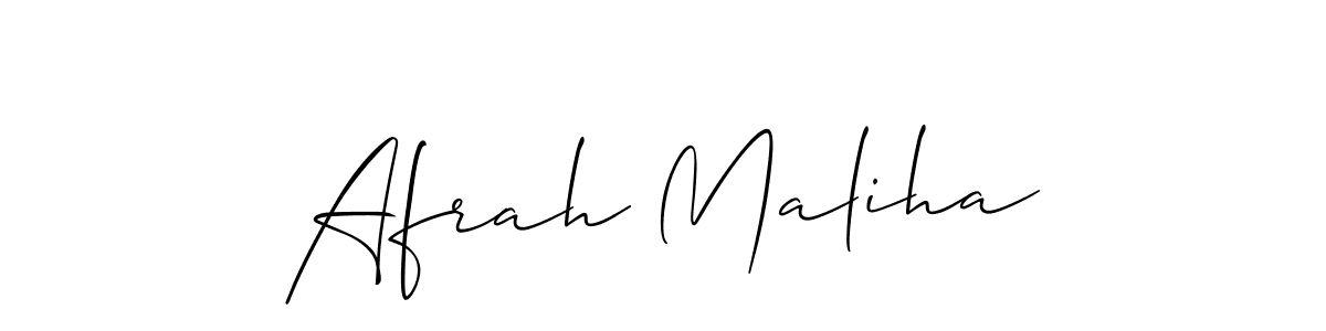 Make a short Afrah Maliha signature style. Manage your documents anywhere anytime using Allison_Script. Create and add eSignatures, submit forms, share and send files easily. Afrah Maliha signature style 2 images and pictures png