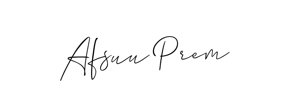 The best way (Allison_Script) to make a short signature is to pick only two or three words in your name. The name Afsuu Prem include a total of six letters. For converting this name. Afsuu Prem signature style 2 images and pictures png