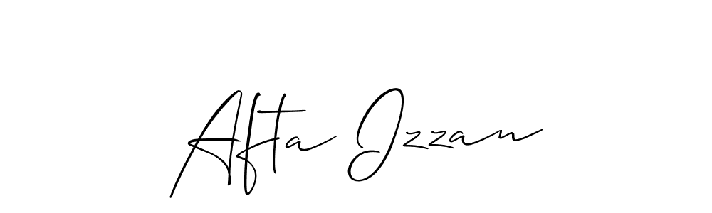 Also You can easily find your signature by using the search form. We will create Afta Izzan name handwritten signature images for you free of cost using Allison_Script sign style. Afta Izzan signature style 2 images and pictures png