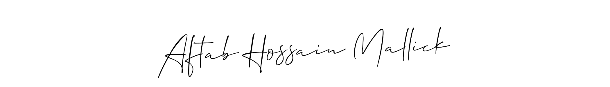The best way (Allison_Script) to make a short signature is to pick only two or three words in your name. The name Aftab Hossain Mallick include a total of six letters. For converting this name. Aftab Hossain Mallick signature style 2 images and pictures png