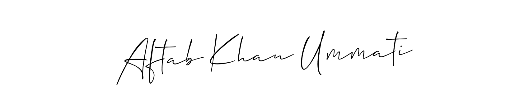 It looks lik you need a new signature style for name Aftab Khan Ummati. Design unique handwritten (Allison_Script) signature with our free signature maker in just a few clicks. Aftab Khan Ummati signature style 2 images and pictures png