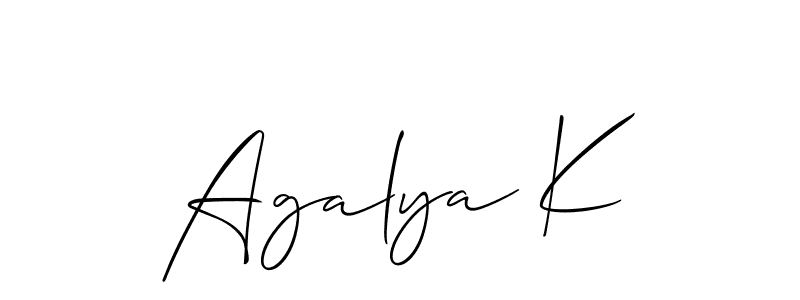 Use a signature maker to create a handwritten signature online. With this signature software, you can design (Allison_Script) your own signature for name Agalya K. Agalya K signature style 2 images and pictures png