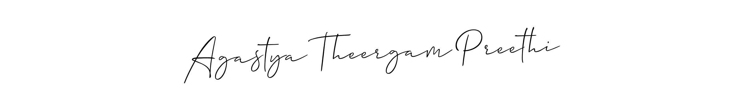 Design your own signature with our free online signature maker. With this signature software, you can create a handwritten (Allison_Script) signature for name Agastya Theergam Preethi. Agastya Theergam Preethi signature style 2 images and pictures png