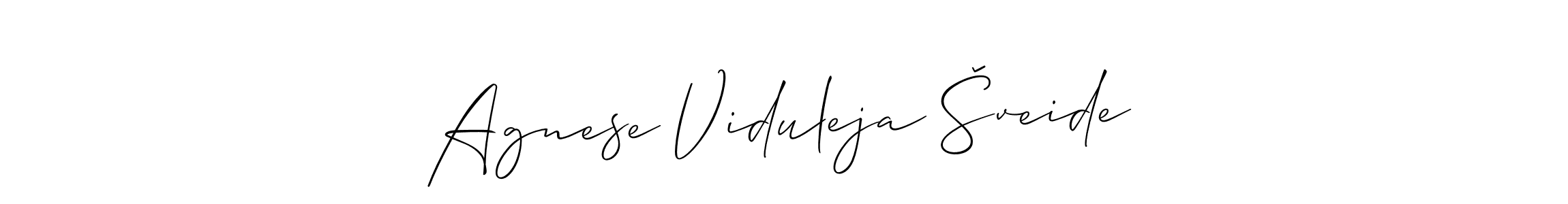 The best way (Allison_Script) to make a short signature is to pick only two or three words in your name. The name Agnese Viduleja Šveide include a total of six letters. For converting this name. Agnese Viduleja Šveide signature style 2 images and pictures png