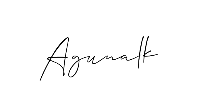 The best way (Allison_Script) to make a short signature is to pick only two or three words in your name. The name Agunalk include a total of six letters. For converting this name. Agunalk signature style 2 images and pictures png