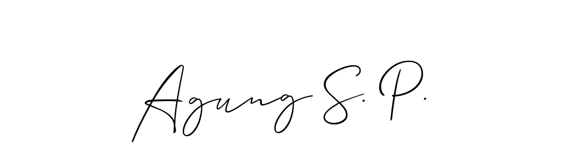 This is the best signature style for the Agung S. P. name. Also you like these signature font (Allison_Script). Mix name signature. Agung S. P. signature style 2 images and pictures png