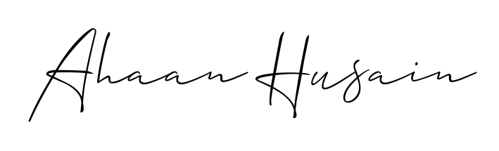 Designed for modern professionals: Ahaan Husain name signature crafted with Allison_Script script. Ready for digital PDF workflows. Ahaan Husain signature style 2 images and pictures png