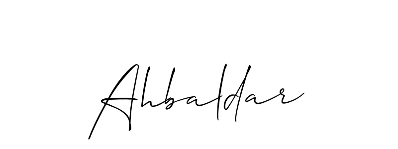 Use a signature maker to create a handwritten signature online. With this signature software, you can design (Allison_Script) your own signature for name Ahbaldar. Ahbaldar signature style 2 images and pictures png