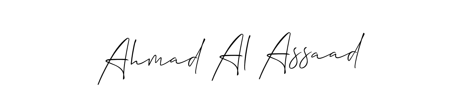 The best way (Allison_Script) to make a short signature is to pick only two or three words in your name. The name Ahmad Al Assaad include a total of six letters. For converting this name. Ahmad Al Assaad signature style 2 images and pictures png
