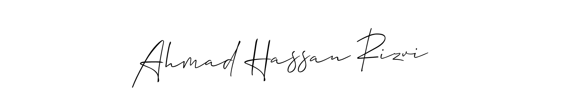 The best way (Allison_Script) to make a short signature is to pick only two or three words in your name. The name Ahmad Hassan Rizvi include a total of six letters. For converting this name. Ahmad Hassan Rizvi signature style 2 images and pictures png