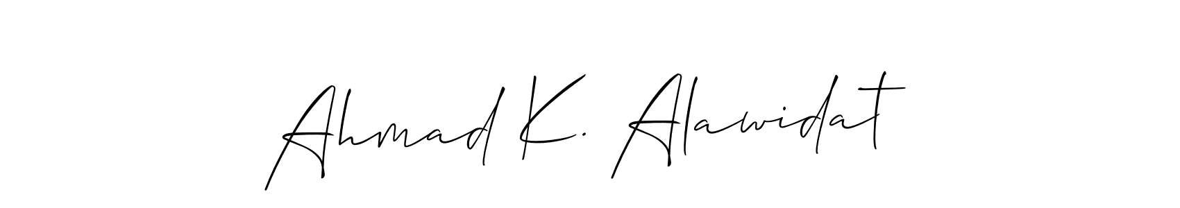 if you are searching for the best signature style for your name Ahmad K. Alawidat. so please give up your signature search. here we have designed multiple signature styles  using Allison_Script. Ahmad K. Alawidat signature style 2 images and pictures png