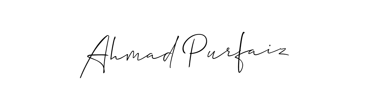 The best way (Allison_Script) to make a short signature is to pick only two or three words in your name. The name Ahmad Purfaiz include a total of six letters. For converting this name. Ahmad Purfaiz signature style 2 images and pictures png