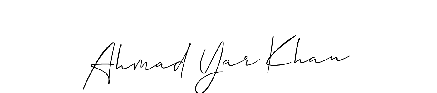 How to make Ahmad Yar Khan name signature. Use Allison_Script style for creating short signs online. This is the latest handwritten sign. Ahmad Yar Khan signature style 2 images and pictures png