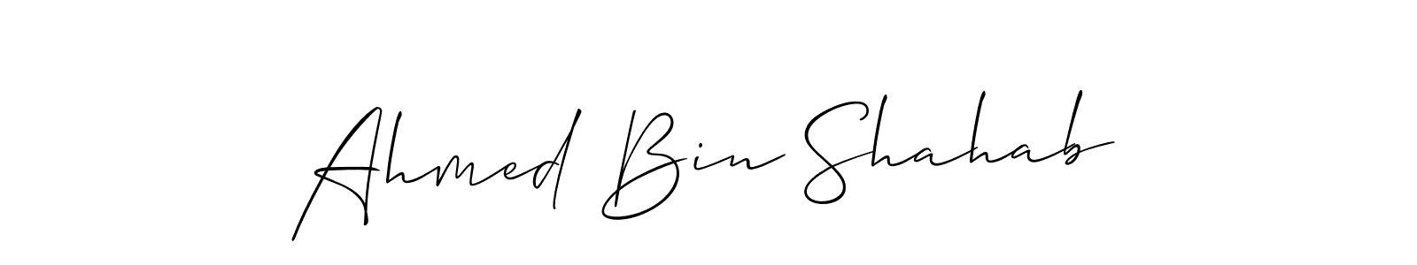 The best way (Allison_Script) to make a short signature is to pick only two or three words in your name. The name Ahmed Bin Shahab include a total of six letters. For converting this name. Ahmed Bin Shahab signature style 2 images and pictures png