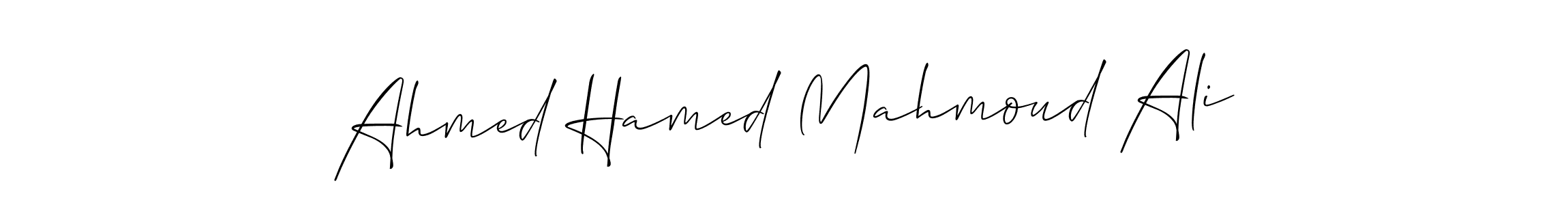 You should practise on your own different ways (Allison_Script) to write your name (Ahmed Hamed Mahmoud Ali) in signature. don't let someone else do it for you. Ahmed Hamed Mahmoud Ali signature style 2 images and pictures png