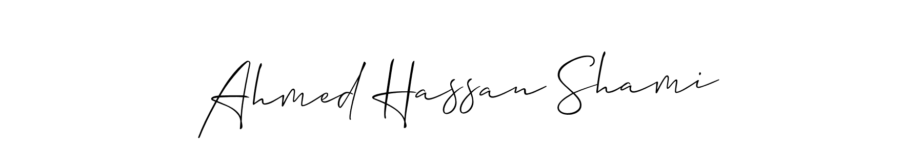 You should practise on your own different ways (Allison_Script) to write your name (Ahmed Hassan Shami) in signature. don't let someone else do it for you. Ahmed Hassan Shami signature style 2 images and pictures png