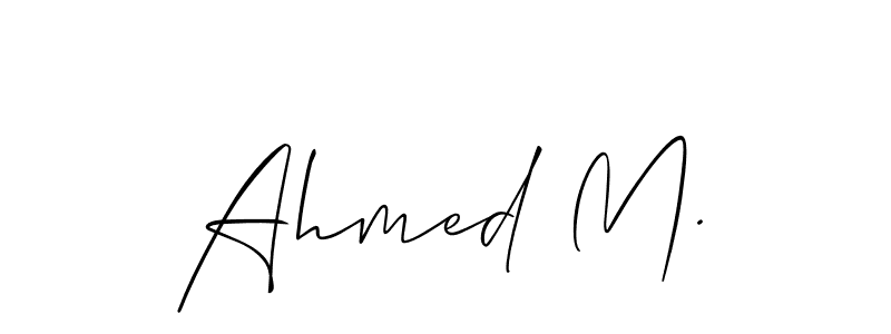 The best way (Allison_Script) to make a short signature is to pick only two or three words in your name. The name Ahmed M. include a total of six letters. For converting this name. Ahmed M. signature style 2 images and pictures png