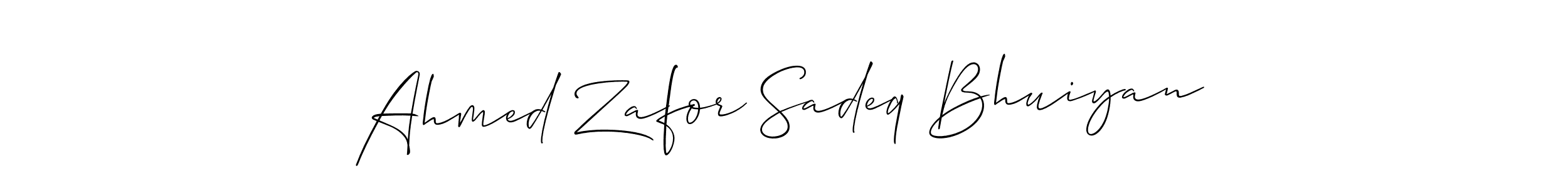 You should practise on your own different ways (Allison_Script) to write your name (Ahmed Zafor Sadeq Bhuiyan) in signature. don't let someone else do it for you. Ahmed Zafor Sadeq Bhuiyan signature style 2 images and pictures png