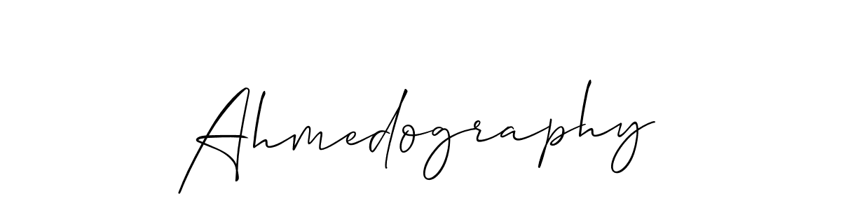 You should practise on your own different ways (Allison_Script) to write your name (Ahmedography) in signature. don't let someone else do it for you. Ahmedography signature style 2 images and pictures png