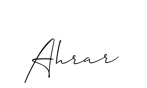 Use a signature maker to create a handwritten signature online. With this signature software, you can design (Allison_Script) your own signature for name Ahrar. Ahrar signature style 2 images and pictures png