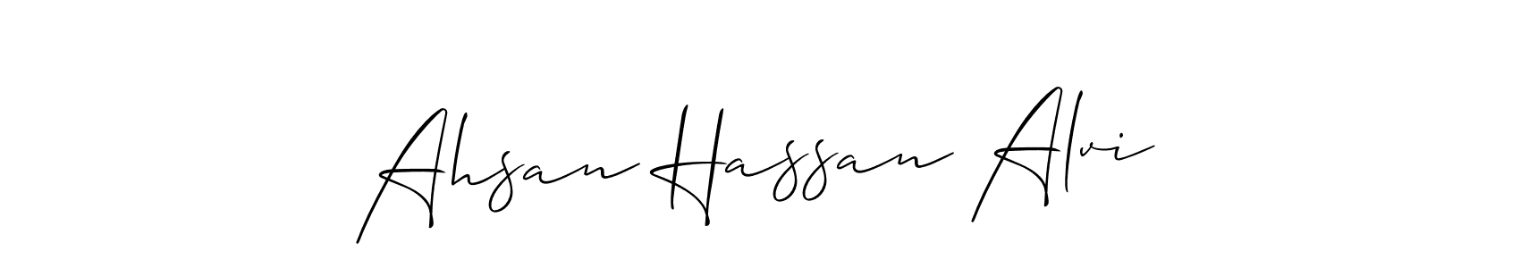 The best way (Allison_Script) to make a short signature is to pick only two or three words in your name. The name Ahsan Hassan Alvi include a total of six letters. For converting this name. Ahsan Hassan Alvi signature style 2 images and pictures png