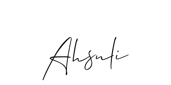 You should practise on your own different ways (Allison_Script) to write your name (Ahsnli) in signature. don't let someone else do it for you. Ahsnli signature style 2 images and pictures png