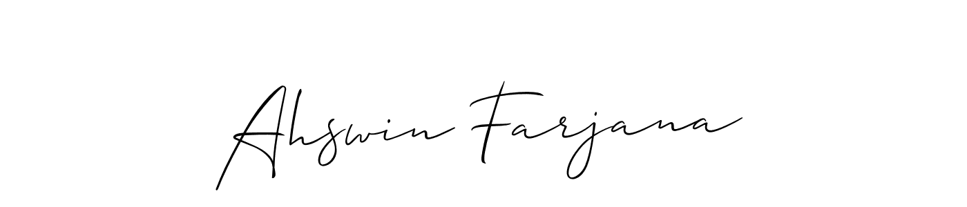 if you are searching for the best signature style for your name Ahswin Farjana. so please give up your signature search. here we have designed multiple signature styles  using Allison_Script. Ahswin Farjana signature style 2 images and pictures png