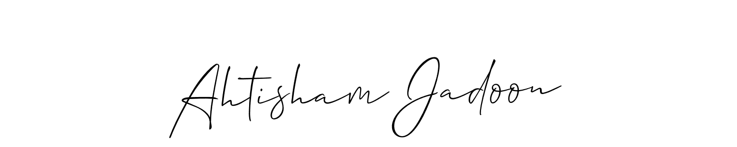 The best way (Allison_Script) to make a short signature is to pick only two or three words in your name. The name Ahtisham Jadoon include a total of six letters. For converting this name. Ahtisham Jadoon signature style 2 images and pictures png